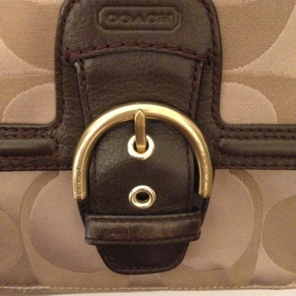 Coach gold signature c triple compartment soho hobo bag brown leather rare